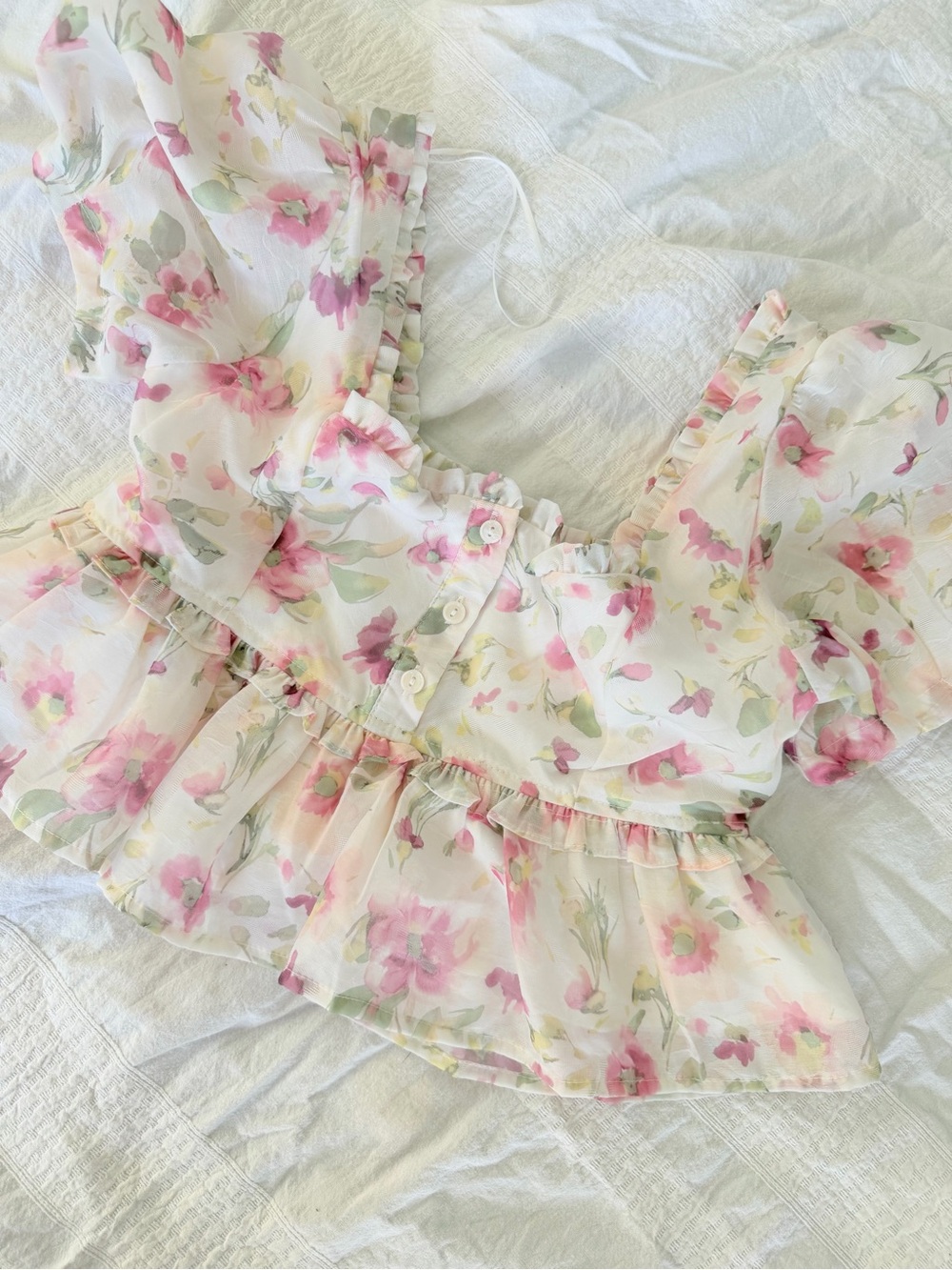 NWOT Altard State Floral Ruffle Crop Top in Purple and Green